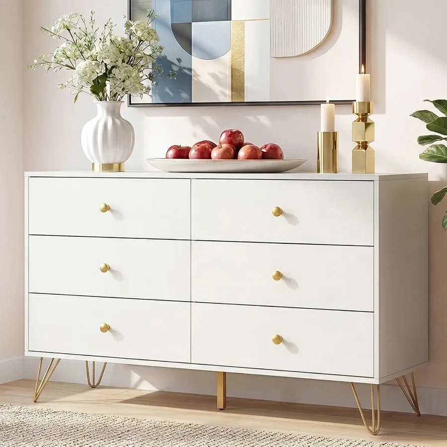 Storage & Organization - Altı Çekmeceli, Beyaz Renkli ve Altın